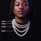 Cuban Link Chain 18-20  White Gold Plated Hip Hop Necklace For Men  Bling Cz