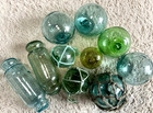 10 Authentic Japanese Antique Glass Fishing Floats Mix Set   Imperfect