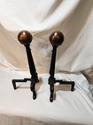 Vintage Cannonball Andirons Fire Dogs Brass And Cast Iron 17 Inches Tall Vgc