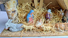 Vintage Western Germany One Piece Nativity Set Wood Hay