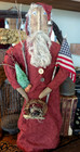 Primitive Santa Claus 21    Red Coat Flag Tree Nest Handcrafted Weighted Folk Art