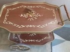 Vintage Mcm Mid Century Modern Italian Floral Inlay Rolling Bar Tea Cart Italy