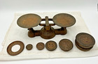 Vtg Cast Iron Balance Scale W Weights Kitchen Shop Factory Apothecary Banking