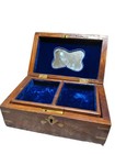 Antique Victorian Wood Jewelry Box Inlay Vanity Sewing Case Keyhole Mirror 19thc