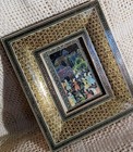 Vtg uniq Persian Khatam Gouache Painting W Inlaid Mosaic Frame intricate h m