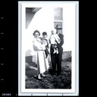 Old Vintage Photo Man Woman Boy And Girl Outside House Hat Glasses