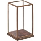 Walnut Wood Trim Base Display Case Transparent Glass Doll Art Dust Protect Cover