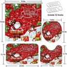 4pcs Merry Christmas Snowman Red Set Shower Curtain with Non-slip Rugs toilet Li