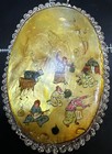 Antique Middle Eastern Persian Mop Sterling Silver Hand Painted Pendant