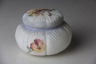 Mt  Washington Bisque Opaque Glass Round Powder Jar With Pansy Decoration