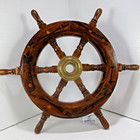 Ship   s Wheel 12       Handmade Teak Wood Brass Nautical Maritime Wall D  cor Nwt