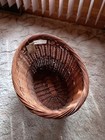 Vtg Lg Woven Wicker Cane Oval Laundry Basket With Handles 