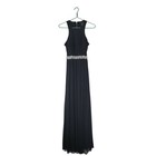Evening Gown Black Lace Chiffon Maxi Prom Dress Silver Floral Embellished Waist
