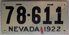 Nevada 1922 License Plate Original