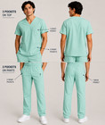 Men s Medical Nursing Scrub Set V-neck Top Straight Leg Pants 3 Pockets