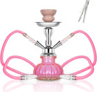 2-hose Small Pink Glass Hookah Set - Portable Water Shisha Pipe