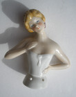 German Porcelain Pin Cushion Half Doll  Lady Blond Vintage Antique 3  Tall