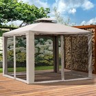 9 6 x9 6  Patio Gazebo  2-tier Roof With Netting  Steel Frame  Taupe