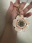 Coach Tea Rose Leather Key Fob Bag Charm Keychain Chalk