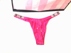 Victoria s Secret Bombshell Shine Strap  Vs Logo Thong Panty Forever Pink Nwt