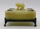 Vtg Antique Hand Carved Chinese Green Jade Hard Stone Bronze Trinket Box Casket