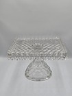 American Fostoria Square Cubist Glass Pedestal Cake Stand W  Rum Well Vintage
