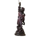 Antique Carved Rosewood Asian Daoist God Figural Table Lamp Wood  Carving 