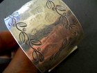 Heavy Southwestern Hammered Sterlin Silver Botanical Engraved Cuff Bracelet 104g