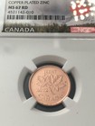 2012   non Magnetic   Ngc Graded Canadian   Small One  Cent    ms-67    010