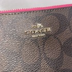 New Coach Signature Coated Double Corner Zip Brown Pink Wristlet Wallet F64131