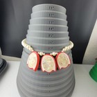 Tulip Necklace Lucite Abalone Confetti Red Bead Pendants Faux Pearls 17  Vtg