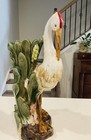 Vintage Majolica Large Heron Marsh Bird Porcelain Vase Statue 17 1 2 Inches Tall