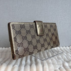 Gucci Long Wallet Gg Canvas Leather Brown Gold 112715 3661