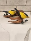 Vintage Wood Carved Two Gold Finch Birds Sculpture On Drift Wood Art Figurine