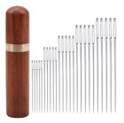 25pcs Large Eye Sewing Needles Set - Embroidery   Leather With Wood Case - New