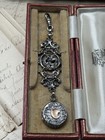 Rare Antique Victorian Chatelaine Watch Fob Locket Whippet Dog Repouss  
