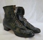 Pair Antique 1900s Womens Leather High Laced Boot Shoe Black Victorian Steampunk