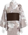 Japanese Yukata Set Women Polyester Kimono Summer Pink Brown Floral Obi Belt