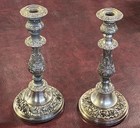 2 Antique Baroque Ornate Rococco Style Silver Plated Large Pair Of Candles