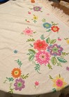 Vintage 70s Retro Mid Century Mod Floral Needlepoint Throw 54x51