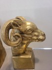 Brass Ram s Head Bookends Vintage Mcm Art Deco Style