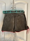 Vtg German Child Lederhosen Tracht Shorts Suede Leather W Red Heart Pockets Lotc