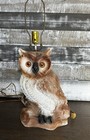 Vintage Mcm Large Chalkware Owl Table Lamp 18    Tall