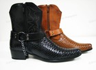Brand New Mens Cowboy Boots Western Snake Skin Print Zippper Buckle Harness Shoe