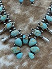 Navajo Handmade Sterling Silver Kingman Turquoise Squash Blossom Necklace 20   
