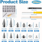 455pcs Punk Spikes And Studs Kit For Clothing  12 Sizes Premium Metal Cone Spike