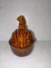 Ceramic Lidded Candy Dish Vintage Brown Squirrel On Walnut Nut