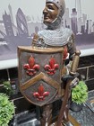 Antique Very Large  solid Cast Iron Medieval Knight Door Stop Or Fireside Item  