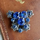 1920s 30s Dress Clip And Screw Back Earrings Set Blue Glass Stones Art Deco