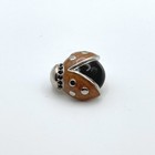 Peach Enamel Ladybug Brooch Pin Silver Tone Black Cabochon Crystal Accents